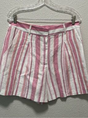 High-Waist Pink and White Striped Tailored Shorts